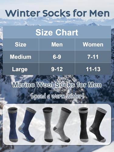 Senker Fashion Merino Wool Hiking Socks for Men, Warm Crew Socks W/Cushion Moisture Wicking for Trekking Work Outdoor2