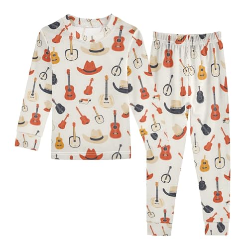 ALAZA Guitar Hat Music Pajamas Long Sleeve Sleepwear 2-Piece Pajama Set
