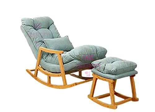 Image of CRAFTCITY Rocking Chair |Sheesham Wood Elegant Rocking Chair with Pillow and Matching Foot Stool and Pre assembeled(Light Cyan)