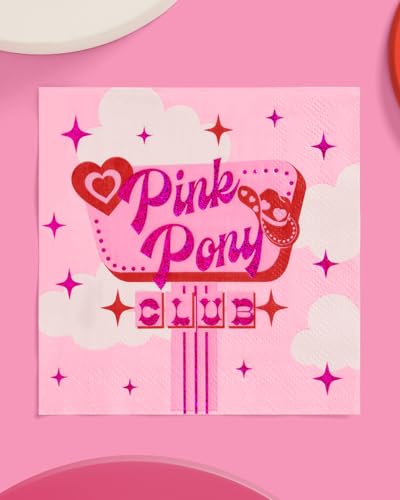 xo, Fetti Pink Pony Club Napkins - 3-ply, 25 pcs | Bachelorette Cocktail Napkins, Dinner Party Setting, Birthday Decoration, Cute Tablescape