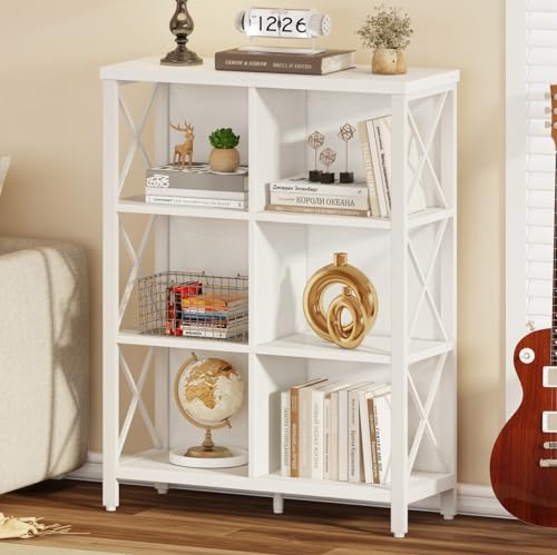 FATORRI 6 Cube Storage Organizer Shelf, Wood and Metal Cubby Bookshelf, Modern Cube Book Shelf (White Oak)