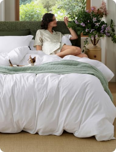 Bedsure PureWoven 100% Washed Cotton Duvet Cover Set, Queen Size, 3-PC