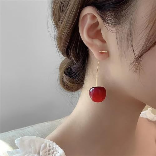 Red Cherry Earrings for Women 2024 Gold Hoop Dainty Earrings argollas de oro 14k aretes mujer Trendy Statement Earring Lightweight Hypoallergenic Earrings(H-10020-E4533G-55mm) - Image 5