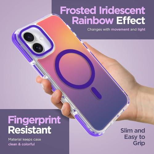 Image of Magnetic Case for iPhone 17 [Compatible with Magsafe] [Cute Fashion Fluorescent Design] [1 Screen Protector] Slim Translucent Matte Case for iPhone 17 6.3 inch 2025, Purple
