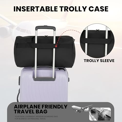 Image of Storite Nylon 50.5cm Travel Duffel Bag for Men & Women with Dry & Wet Pocket, Lightweight Water Resistant Luggage Bag with Shoe Compartment (Black, 50.5x23x28cm)