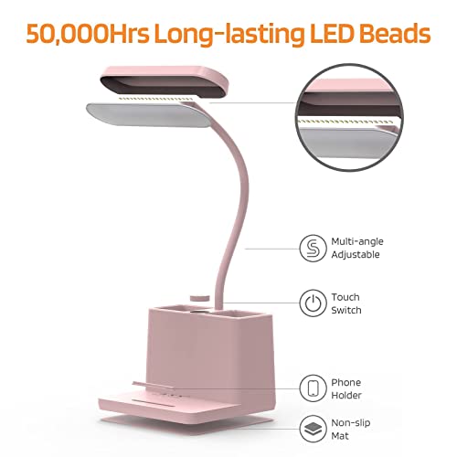 Axx Cute Desk Lamp, Pink Desk Light For Kids, Women, Teen Girls, Led Table Lamp For Bedroom Reading - Small, Rechargeable, Battery Operated, Adjustable - Study Desk Lamps For College Dorm Room Home #TOP4