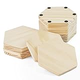 12 Pieces Unfinished Wood Coasters, GOH DODD 4 Inch Wooden Blanks with Non-Slip Pads for Laser Engraving Wood Burning Staining Painting Decoupage Housewarming Gifts Wedding Crafts Education,Hexagon