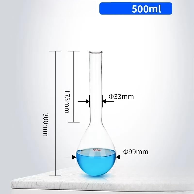 Matraz de vidrio de alto contenido en borosilicato Matraz de laboratorio de cuello largo y fondo redondo de vidrio de borosilicato GG17, varios tamaños(500ml)