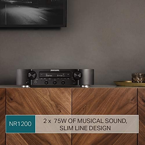 Marantz NR1200 Stereo Receiver, HiFi Amplifer for Home Cinema, 5 HDMI Inputs & 1 Output, Bluetooth, WiFi, AirPlay 2, Google Assistant / Siri / Alexa Compatible, HEOS, Music Streaming - Black