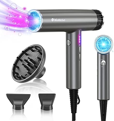 Blow Dryer, Professional Hair Dryer with Negative-Ion,105000RPM High-Speed Brushless Motor, Blow Dryer with Diffuser, Fast-Drying & Constant Temperature, Portable Dryer for Travel & Salon(Silver Gray)