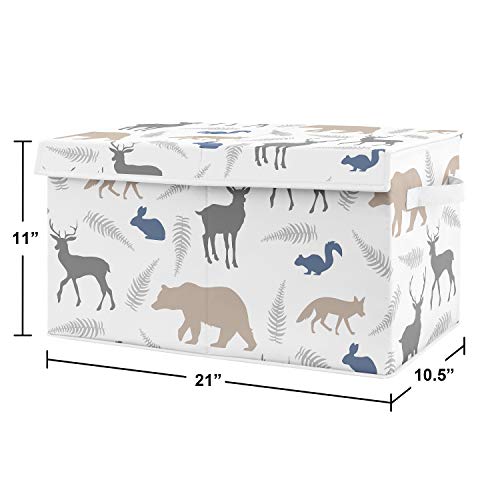 Sweet Jojo Designs Blue And Grey Bear Deer Fox Boy Baby Nursery Or Kids Room Small Fabric Toy Bin Storage Box Chest For Woodland Animals Collection #TOP1