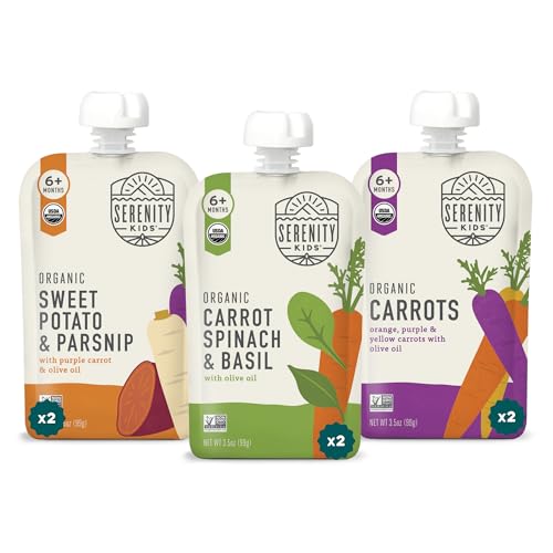 Image of Serenity Kids 6+ Months Baby Food Pouches - USDA Organic Baby Snacks - 100% Veggie Pouches - No Added Sugar Toddler Food - Garden Veggies Variety Pack, 3.5 Oz, Pack of 6