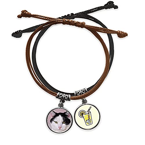 Bracelet cordon billicat Chat Animal tressé en cuir noir pour homme et femme