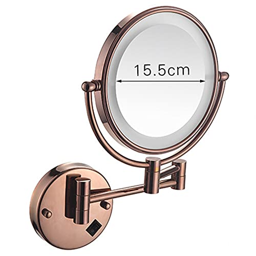 Espejo de maquillaje LED para montaje en pared, espejo de tocador iluminado con aumento recargable, rotación de 360 grados, espejo giratorio de doble cara para baño 3X