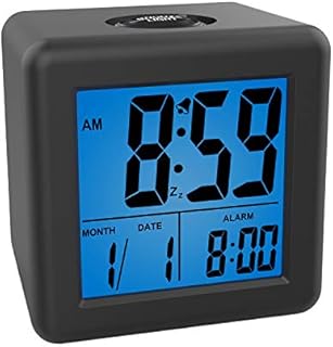 DIYZON Digital Alarm Clock, Easy Setting LCD Bedside Alarm Clock, Clock with Time Date Display, Battery Powered, Snooze Function, Progressive Alarm, Operated for Travel, Office and Home