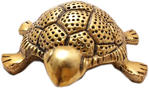 Image of Metal Tortoise Figurine with Brass Finish and Decorative Plate - Feng Shui Tortoise for Good Luck, Prosperity, and Longevity, Antique Home Decor, Perfect for Office and Living Room, 13.6 cm