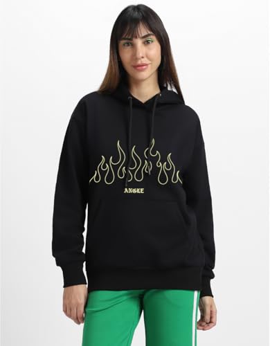 Image of JUNEBERRY Cotton Fleece Regular Fit Hooded Sweatshirt Lastest Back Graphic Printed Winter Hoodies for Women (Available in Colors: Black, SOYA Bean, Orange, Marshmellow, White & Lilac)