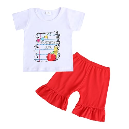 Image of Toddler Girls Back to School Pencil Outfits Set Ruffle T-Shirt Dress and Pants Outfit Set 3-8Years