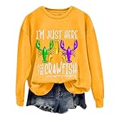 MMOOVV I'm Just Here for The Crawfish - Camiseta de manga larga para mujer, cuello redondo, con capucha, amarillo, XL