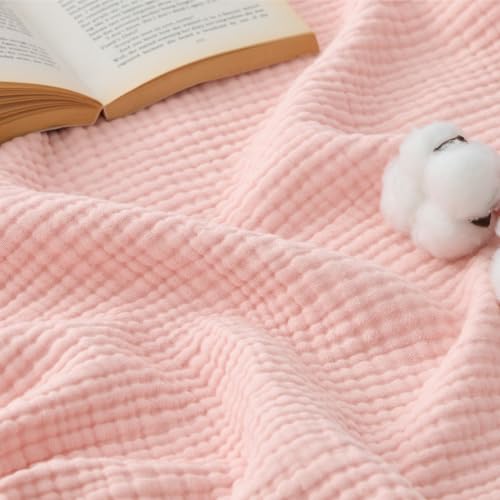 Bedsure 100% Cotton Muslin Blankets for Adults, King Size, 4-Layer, Pink