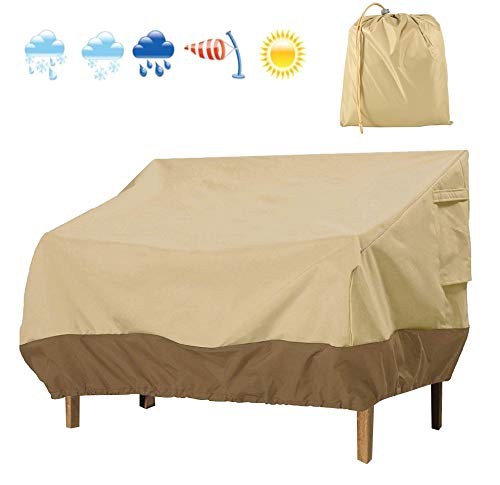 Garden Loveseat Cover 420D Oxford Outdoor Bench Lounger Chair Cover Heavy Duty Waterproof Dustproof UV Bench Love Seat Furniture Protector Beige (193 * 83 * 84 CM)