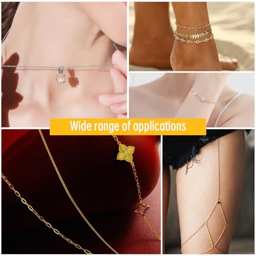 2 Roll Gold Silver Chain for Jewellery Making, 33 Feet 2.4mm DIY Craft Bracelet Necklace Making Chains with 60 Lobster Clasps and 120 Jump Rings, Small Pliers Tweezers - Image 6