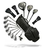 XDriveMax 15-Piece Men's Complete Golf Club Set - Forged Titanium 10.5° Driver, #3 Fairway, #4 Hybrid, 5-SW Stainless Steel Irons, Putter and Lightweight Stand Bag - Right,Black