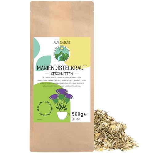 Alpi Nature Chardon Marie Tisane 500g, Herbe de Chardon-Marie Séchée et Coupée, Thé en Feuilles