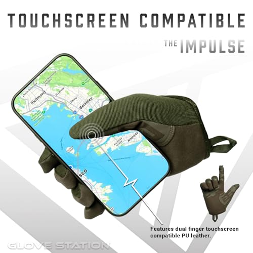 Glove Station The Impulse Tactical Gloves for Men with Touchscreen Compatibility – Suede Leather & Spandex Shooting Gloves for Motorcycle, Airsoft, Paintball & Work Use – Green, Medium - Thumbnail 4