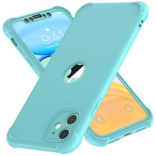 ORETECH Funda iPhone 11, Carcasa iPhone 11 con 2 x Protector de Pantalla de Vidrio Cristal Templado 360° Carcasa Silicona Ligera Delgado PC TPU Bumper Rubber Caso para iPhone 11 Case 6.1''- Verde