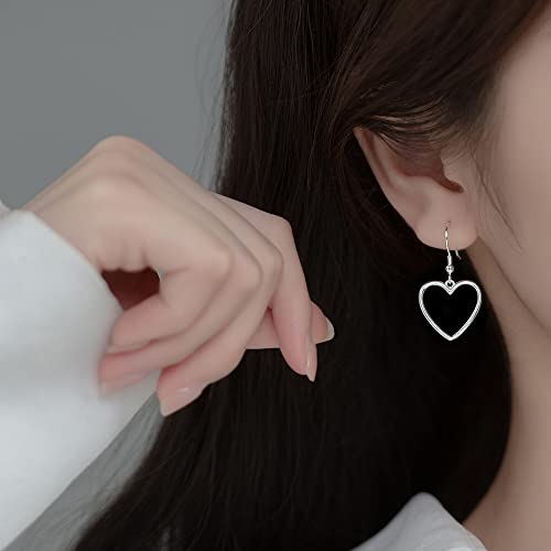 Dainty Minimalist Hollow Heart Love Real S925 Sterling Silver Small Dangle Drop Earrings For Women Teen Girls Sensitive Ear Cute Heart Hook Dangling Hanging Hypoallergenic Wedding Fashion Jewelry Gifts Her Mom Birthday Daughter #TOP3