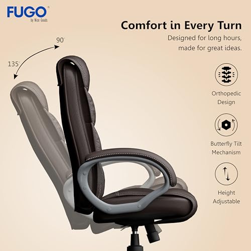 Image of FUGO FG10C Orthopaedic Office Chair, Adjustable Height, Tilting Mechanism, Heavy Duty Metal Base, Dual Nylon Casters, Comfortable Desk Chair for Work, 3 Years Warranty (Brown)