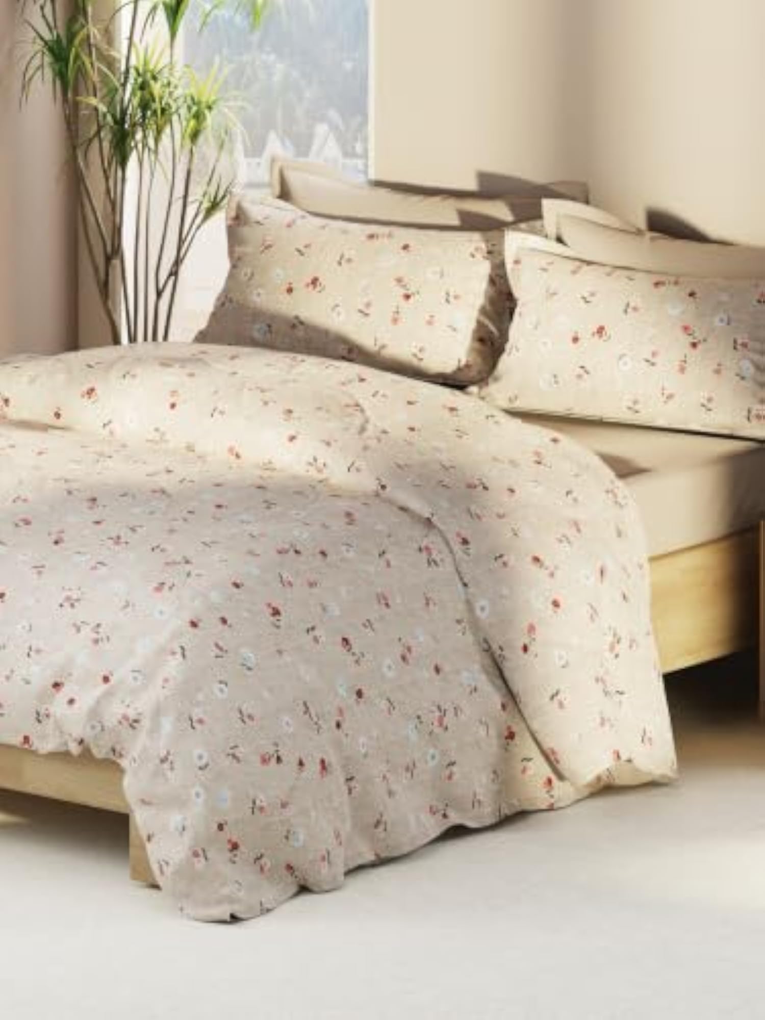 Super Soft Microfiber Double Comforter, Floral-Khaki