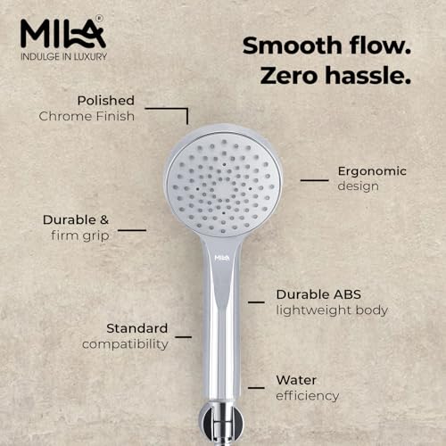 Image of Mila Hydroflo Single Function Hand Shower Rain Spray Mode | Chrome Finish |ModernDesign | Includes Hose (1.5m), Bracket & Installation Kit (Φ90mm)