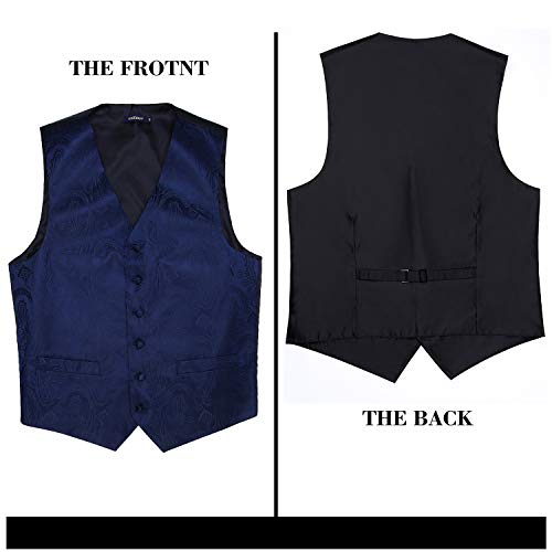 HISDERN Heren FLoral bruiloft vest stropdas pochet zakdoek jacquard vest pak set - Image 6