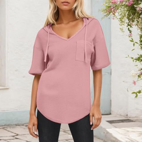 Camisetas para mujer con cuello de gofre casuales y holgadas 2