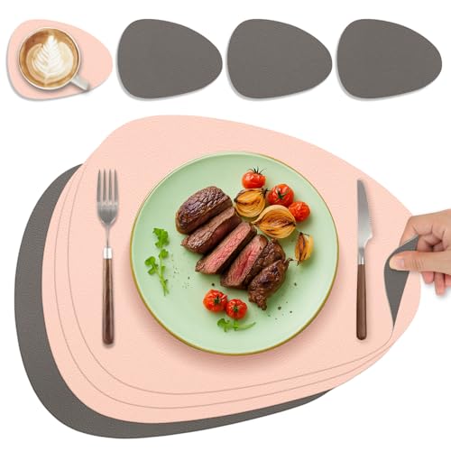 Tischsets Abwaschbar und Untersetzer, Oval Platzset Leder Platzdeckchen Abwaschbar Doppelseitigen Tischsets Umkehrbares Tischset rutschfest Lederoptik