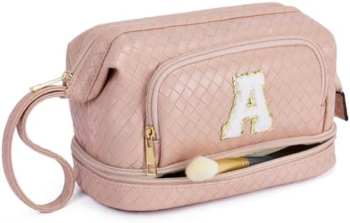 Telena Makeup Bag Large Capacity Travel Cosmetic Bags Double Layer Portable Make Up Bag for Women Pink-A