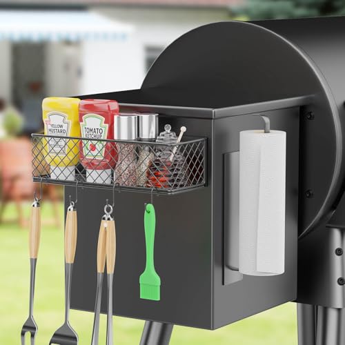 Image of Ormeli 1 Pack Magnetic Storage Bin for Traeger Smoker Grill Caddy with Paper Towel Holder, Grill Basket for Some Models of Traeger /Pit Boss /Z Grill Smoker Accessories, Griddle Caddy for Outdoor