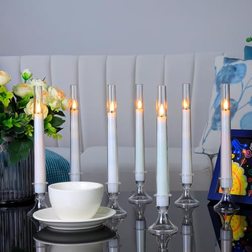 Image of Comenzar 12PC Flameless Taper Candles - LED Candles, Flickering Design with Base, Perfect for Home, Windows，Decoration，Weddings, Parties (White)