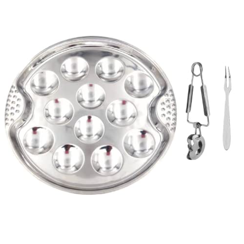 lilico 3pcs/Set Escargot Baking Dish Oyster Plate Stainless Stee Snail Escargot Plate Escargot Plates12 Compartment Holes Escargot Dishes 1 Snail Clamp 1 Snail Fork