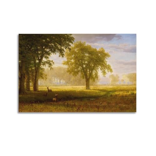 Toile Elk in Oak Grove Albert Bierstadt 60 x 90 cm pour habiller un mur vide