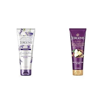Jergens Lavender Body Butter Body and Hand Lotion, Moisturizer for Women, 7 Fl Oz Pack of 1 & Shea + Cocoa Butter Body Lotion for Dry Skin, Deep Conditioning Moisturizer