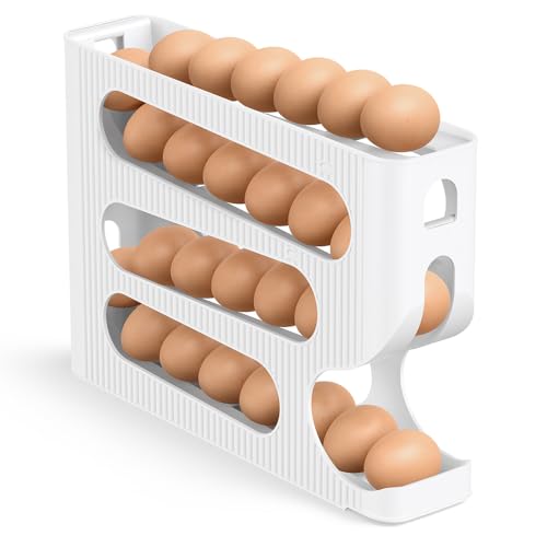 Egg Storage for Fridge, Automatic Rolling Egg Holer for Refrigerator, Countertop, Kitchen - Space-saving Roller/Dispenser/Container/Tray/Organizer for Fridge - 1 Pack for 28 Large-size Eggs by Sotfamily - Used condition - CA$17.69