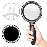 Powerful Magnifying Glass With Light - 30x 60x Large Hand Held Magnifier for Reading, Seniors (Black)