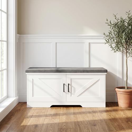 2-Tier Entryway Shoe Storage Bench with Padded Seat