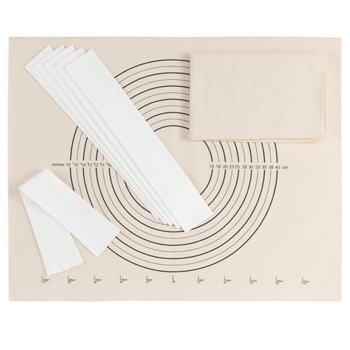 8 Set Pastry Cloth with Rolling Pin Cover, 2PC 25 X 20 Inch Large Cotton Pastry Mats and 6PCS Elastic Rolling Pin Sock Sleeves for Pie Crusts, Cookies, and Pastries Dough