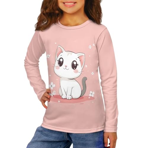 Image of Girls Long Sleeve Shirt with Cute Graphic Casual Pullover Tops 3-16Y