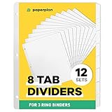 White Binder Dividers (12 x 8 Tab Set) - White Dividers for 3 Ring Binder - with Tabs Tabbed Page Paper Binders Divider // Bluestone Brands