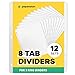 White Binder Dividers (12 x 8 Tab Set) - White Dividers for 3 Ring Binder - with Tabs Tabbed Page Paper Binders Divider // Bluestone Brands